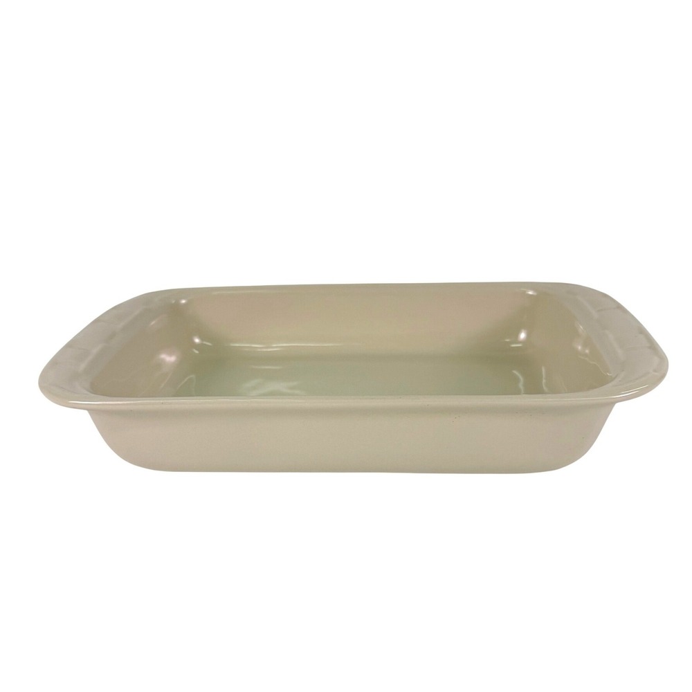 Vintage Longaberger Pottery Woven Traditions Ivory Casserole Baking Dish 11x7